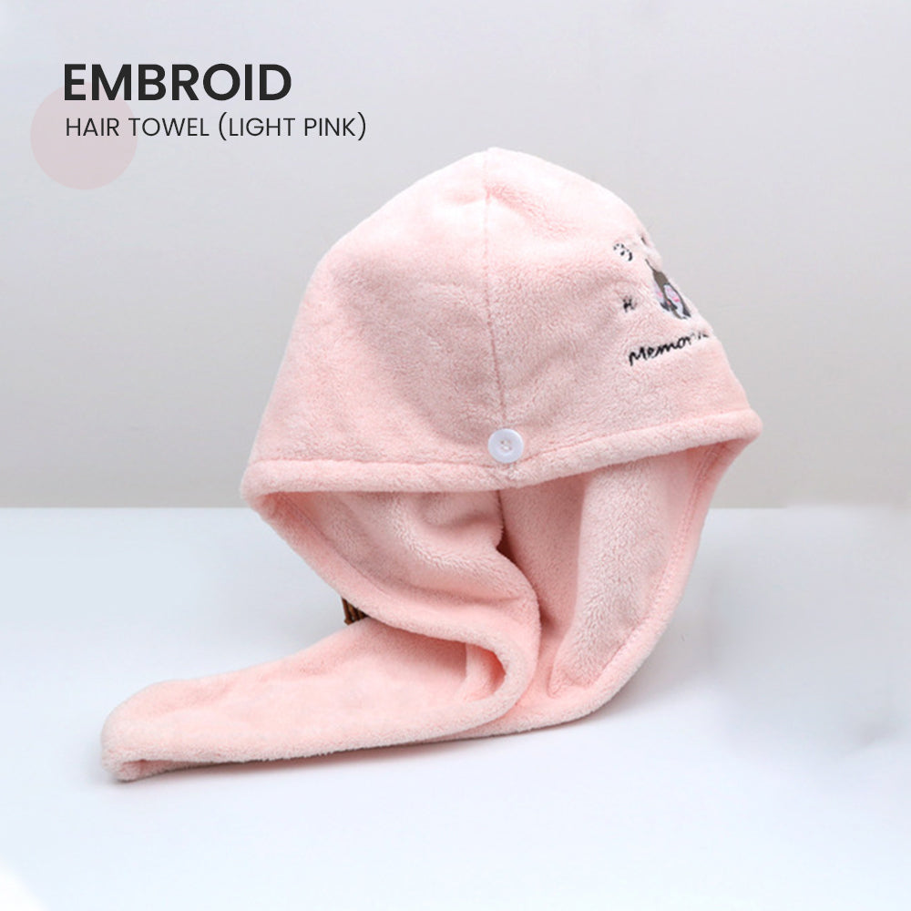 Locaupin Embroidered Design Absorbent Fast Drying Hair Cap Soft Shower Towel Bath Cloth Headband Turban Wrap For Women