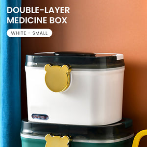 Locaupin Double Layer Medicine Box Storage with Transparent Lid Cover and Small Pill Compartment Case Portable Organizer with Handle