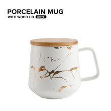 Load image into Gallery viewer, Locaupin Marble Pattern Home Office Porcelain Coffee Mug with Acacia Wooden Lid Milk Tea Latte Cup with Handle Cold Hot Drinks Beverage
