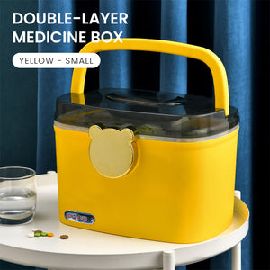 Locaupin Double Layer Medicine Box Storage with Transparent Lid Cover and Small Pill Compartment Case Portable Organizer with Handle