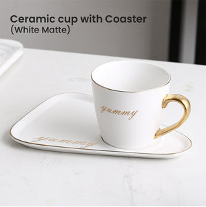 Locaupin European Luxurious Office Drinking Tea Ceramic Mug Coffee Cup with Saucer Plate and Spoon Set
