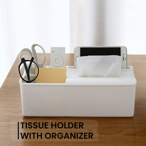 Locaupin All in One Home Office Stationery Storage Box Desk Organizer with Compartments For Pen Holder Tissue Box Phone Stand