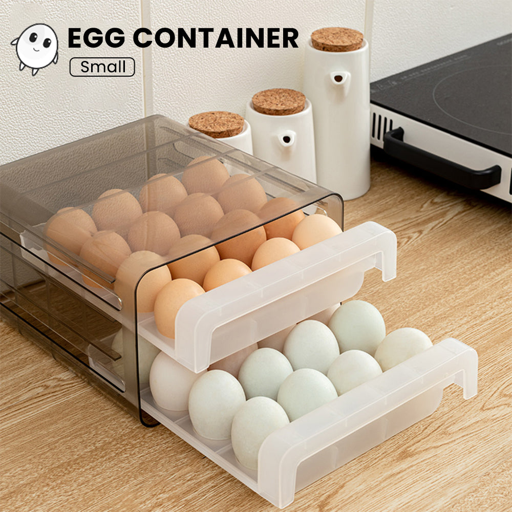 Locaupin Drawer Design Double Layer Egg Container Refrigerator Space Saver Countertop Storage Box Tray Holder Kitchen Fridge Organizer