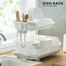 Load image into Gallery viewer, Locaupin 2 Tier Dish Drainer Plate Rack with Drain Board and Utensil Holder Over the Sink Kitchen Countertop Organizer
