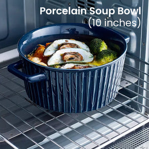 Locaupin Porcelain Large Soup Bowl Cookware Baking Pot Double Handle with Lid Lasagna Pan For Casserole, Food Heating, Salad