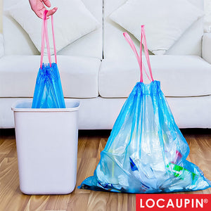 Locaupin NEW ARRIVAL Household 15pcs Plastic Drawstring Trash Bag with Holder Recycling Wastebasket Garbage Can Liners
