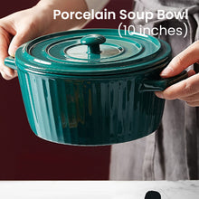 Load image into Gallery viewer, Locaupin Porcelain Large Soup Bowl Cookware Baking Pot Double Handle with Lid Lasagna Pan For Casserole, Food Heating, Salad
