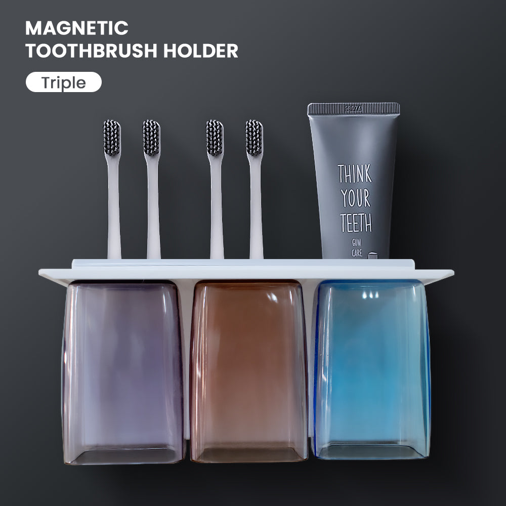 Locaupin Wall Mounted Toothbrush Holder With Drainer And Upside Down Magnetic Transparent Cups Bathroom Shelf Organizer Rack