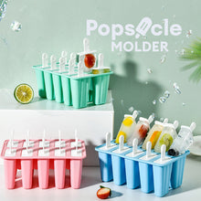 Load image into Gallery viewer, Locaupin 10 Grid Popsicle Mold Homemade DIY Ice Cream Stick Maker for Kids Reusable Easy Release Food Grade Silicone Tray
