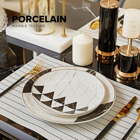 Locaupin Porcelain Marble Abstract Art Design Serving Dishes Pasta Steak Dinner Plate Luxurious Kitchen Restaurant Hotel Dining Tableware