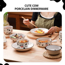 Load image into Gallery viewer, Locaupin Cute Cow Design Porcelain Dinnerware Dumpling Plate Soup Noodle Bowl Appetizer Snack Saucer Serving Dish Pot
