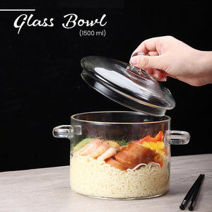 Locaupin Borosilicate Glass Microwavable Oven Safe Noodle Cooking Pot Heat Resistant Serving Soup Bowls With Lid and Handle