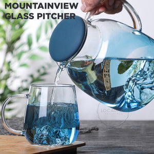 Locaupin Brosilicate Japanese Style Mountainview Glass Cooling Pitcher Mug Heat Resistant For Hot and Cold Tea Coffee Water