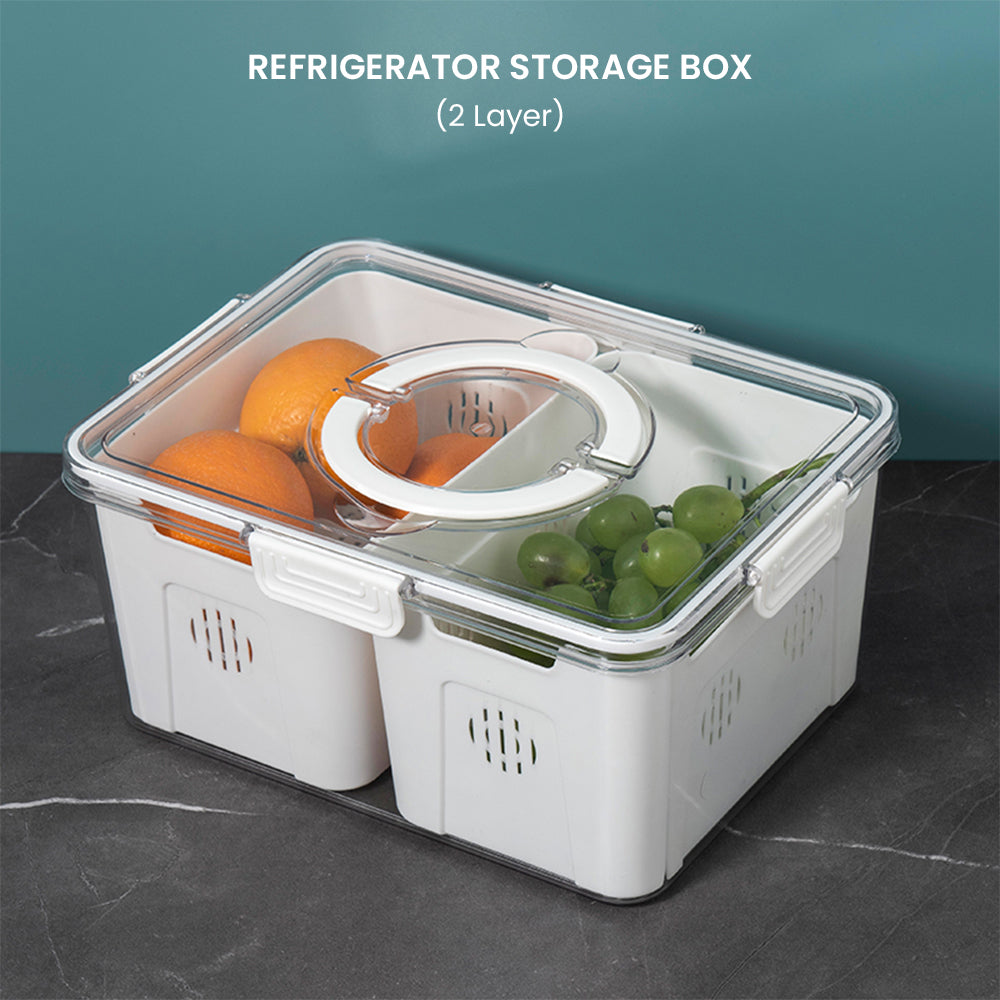 Locaupin Multi Compartment Classified Food Container with Locking Lid and Handle Fruits and Vegetable Fresh Storage Fridge Organizer Bin