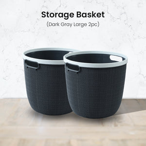 Locaupin Japanese Style Hand Held Clothes Sundry Laundry Round Washing Basket Textured Design Plastic Storage Organizer For Toys Cosmetics (Large)