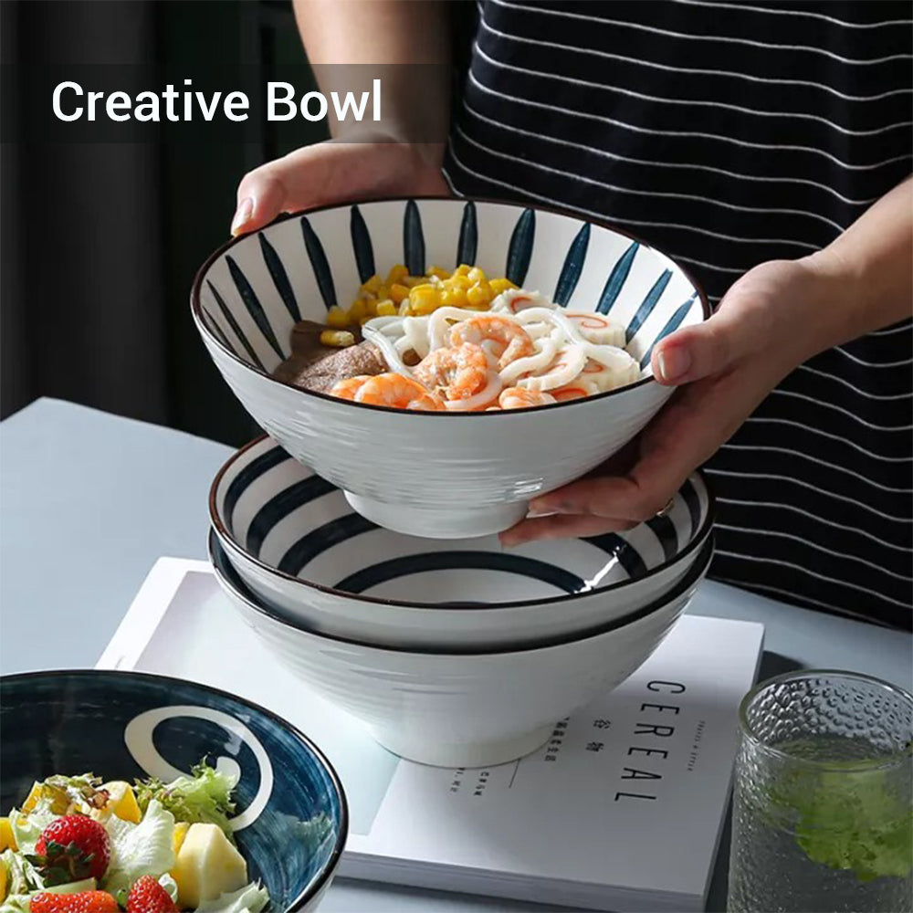 Locaupin 8inch Diameter Porcelain Japanese Style Ramen Noodle Soup Bowl Serving