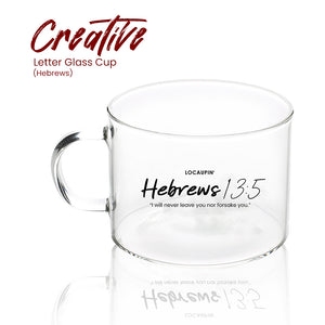 Locaupin Creative Bible Verse Letter Design Borosilicate Glass Coffee Mug with Handle Hot & Cold Beverage Breakfast Cup For Office Home Use