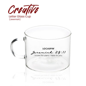 Locaupin Creative Bible Verse Letter Design Borosilicate Glass Coffee Mug with Handle Hot & Cold Beverage Breakfast Cup For Office Home Use