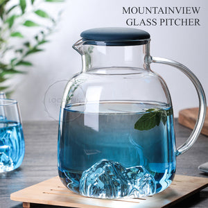 Locaupin Brosilicate Japanese Style Mountainview Glass Cooling Pitcher Mug Heat Resistant For Hot and Cold Tea Coffee Water