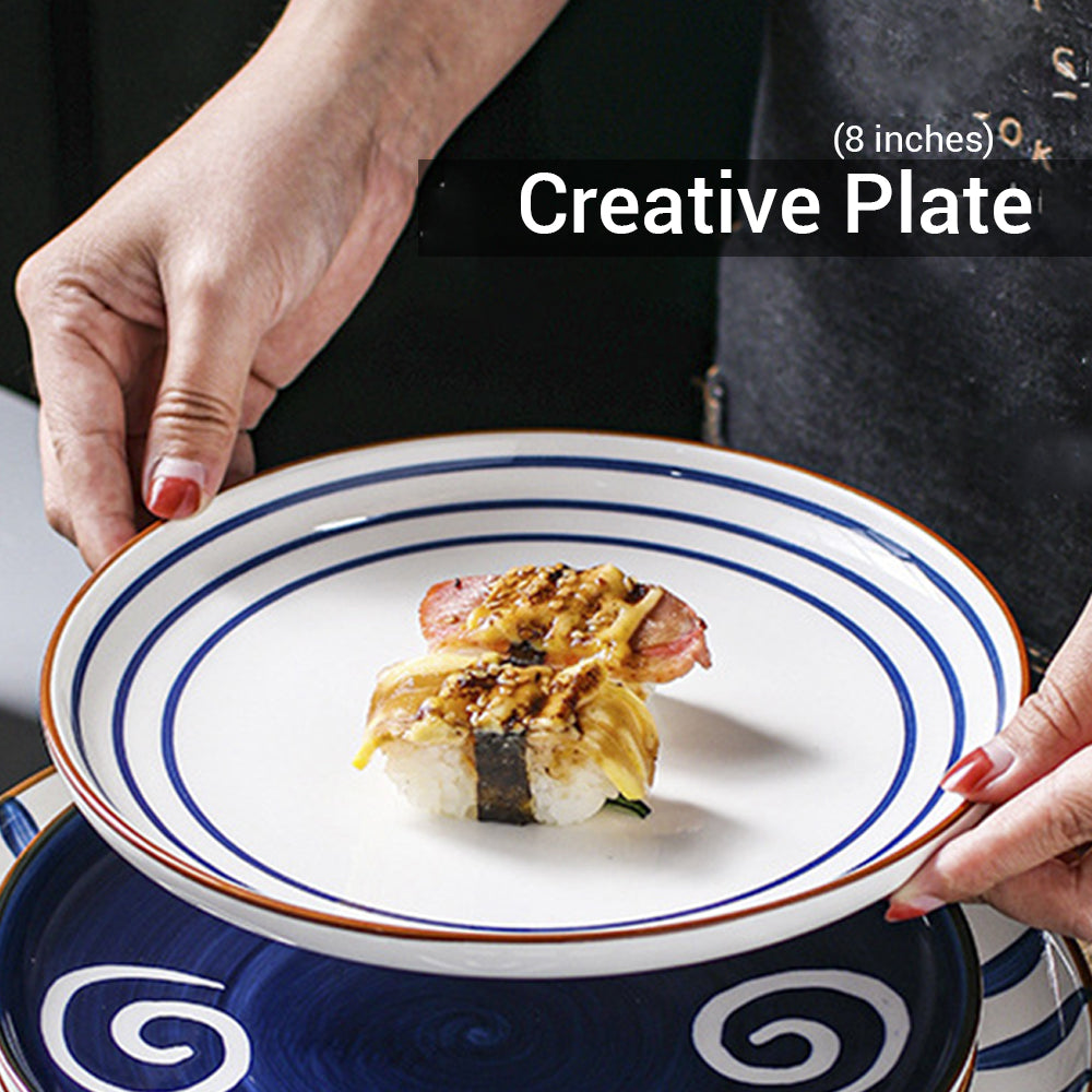 Locaupin Porcelain Dinnerware Japanese Style Round Serving Dinner Plate, Tableware Dessert for Steak Pizza Pasta Salad