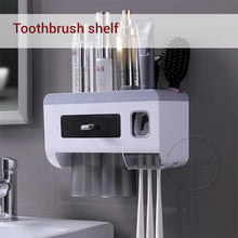 Load image into Gallery viewer, Locaupin Wall Mounted Large Capacity Toothbrush Holder with Cups Bathroom Shelf Organizer Rack and Lazy Automatic Toothpaste Squeezer
