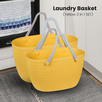 Locaupin Storage Basket Bag with Handle Japanese Style Toys Clothes Hamper Laundry Organizer Bin Multifunctional Indoor Outdoor Travel Use
