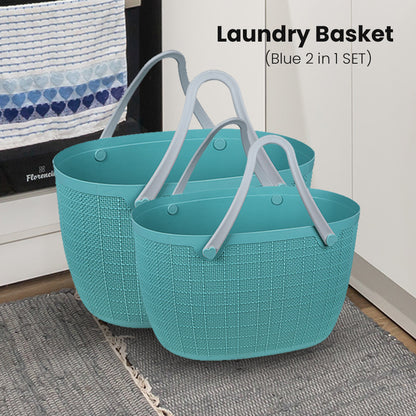 Locaupin Storage Basket Bag with Handle Japanese Style Toys Clothes Hamper Laundry Organizer Bin Multifunctional Indoor Outdoor Travel Use