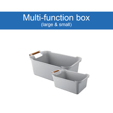 Load image into Gallery viewer, Locaupin Bathroom Clothes Sundries Basket Desktop Storage Box Toys Organizer Plastic Container Wood Handle
