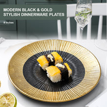 Load image into Gallery viewer, Locaupin Elegant Textured Black Gold Dinner Plate Japanese Style Oven Safe Porcelain Tableware Serving Dish Salad Steak
