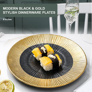 Locaupin Elegant Textured Black Gold Dinner Plate Japanese Style Oven Safe Porcelain Tableware Serving Dish Salad Steak