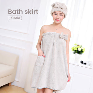 Locaupin Bow Design Women's Shower Drying Towel Dress Tube Absorbent Bath Skirt Cover Up Robe Body Wrap Spa Beach Pool