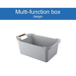Locaupin Bathroom Clothes Sundries Basket Desktop Storage Box Toys Organizer Plastic Container Wood Handle