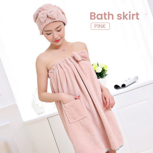 Locaupin Bow Design Women's Shower Drying Towel Dress Tube Absorbent Bath Skirt Cover Up Robe Body Wrap Spa Beach Pool