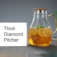 Load image into Gallery viewer, Locaupin Brosilicate Glass Diamond Design Heat-Resistant Pitcher Cup Mug Bamboo Lid Hot and Cold Beverages For Juice Water Iced Tea
