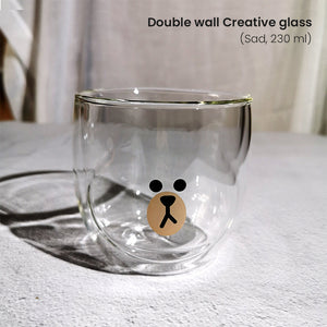 Locaupin Double Wall Mug Glass Cute Bear Design Hot and Cold Beverage Coffee Milk Tea Cup Home Office Drinkware Gift