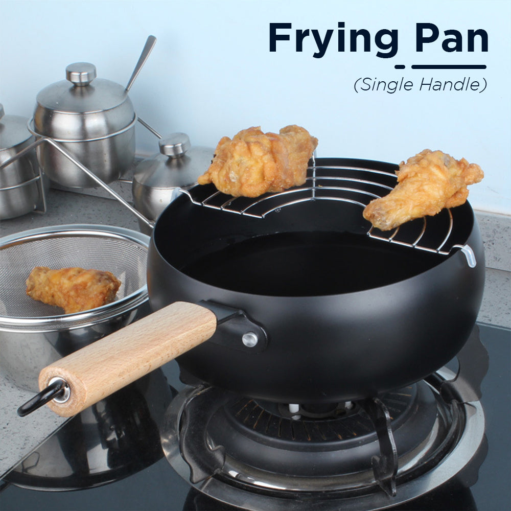Locaupin Japanese Style Kitchen Cooker Chicken Tempura Deep Frying Pan Mini Pot Filter with Oil Draining Rack