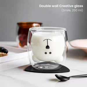 Locaupin Double Wall Mug Glass Cute Bear Design Hot and Cold Beverage Coffee Milk Tea Cup Home Office Drinkware Gift