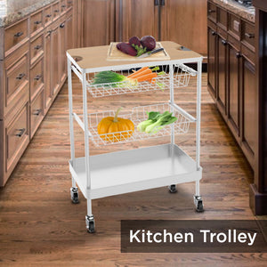 4-Tier Wooden Table Top Rolling Kitchen Serving Utility Cart