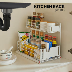 Locaupin Kitchen Rack Storage Cabinet Replacement Pull-out and Pull-in Drawer Organizer Seasoning Rack Save Space