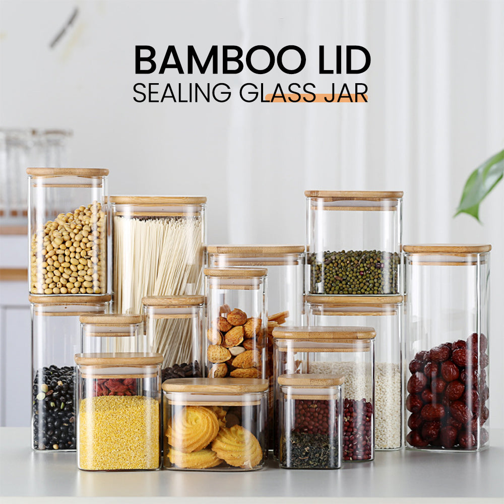 12 X Glass Food Storage Jar With Wooden Lid Airtight Sealing Ring 1000ml  Preserving Jars for Tea Coffee Herb Spices Sugar Cookie and More 