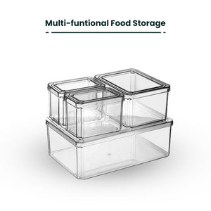 Locaupin 4in1 Stackable PET Plastic Fridge Organizer Food Fresh Keeper Container Multifunctional Kitchen Fruit Vegetable Storage