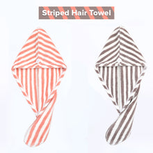 Load image into Gallery viewer, Locaupin Stripes Design Strong Water Absorption Quick Drying Coral Velvet Hair Towel Cap Shower Head Twist Wrap with Button
