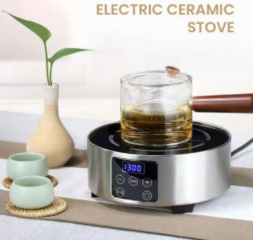 Locaupin Round Electric Ceramic Stove Heating Plate Cooktop Serving & Warming Tray Portable Single Burner Kitchen Countertop