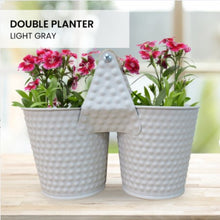 Load image into Gallery viewer, Locaupin Galvanized Metal Lightweight Double Bucket Planter Outdoor Plants Container Flower Pot with Wooden Handle Decorative Home Gardening
