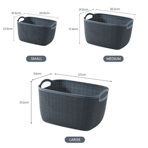 Locaupin Hand Held Clothes Sundry Storage Basket Japanese Style Textured Design Plastic Wardrobe Cosmetic Organizer Bathroom Accessories (Small)