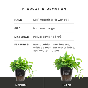 Locaupin Plastic Metallic Shade Indoor Outdoor Decorative Smart Self Watering System Flower Pot with Inner Basket Storage Planter