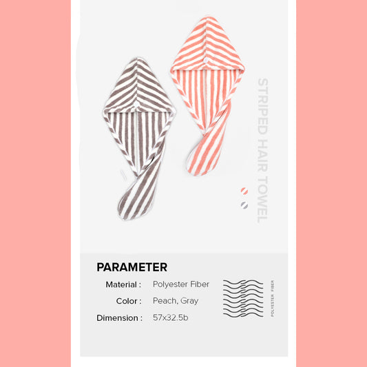 Locaupin Stripes Design Strong Water Absorption Quick Drying Coral Velvet Hair Towel Cap Shower Head Twist Wrap with Button