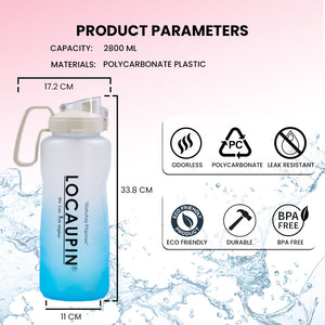 Locaupin Large Gradient Sports Drinking Motivational Water Bottle Jug Wide Mouth with Handle & Straw For Travel Gym Fitness Camping Hiking