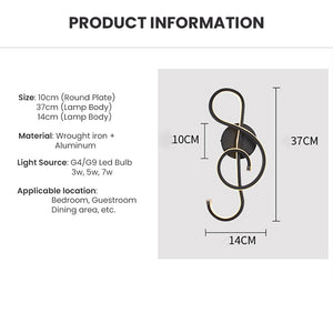 Locaupin Simple and Creative Led Musical Note Mounted Wall Lamp Sconce Indoor Lighting Living Room Decor  Bedside
