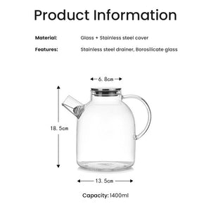Locaupin Heat Resistant Glass Teapot Kettle with Strainer and Removable Stainless Steel Lid Hot & Cold Beverages For Filtering Tea Coffee Juice Water Pitcher (1.8L)